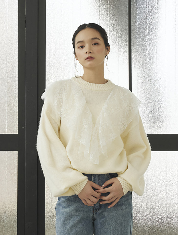 fifth アルパカタッチレースフリルカラーニット | 人気レディース