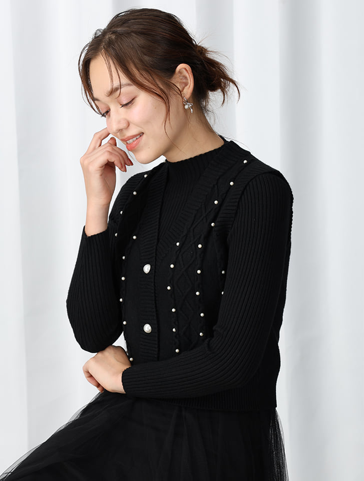 アナイ チュールドッキング ワンピース ニット ブラック 38 極美品 チュールドッキング ワンピース|ANAYI OFFICIAL ONLINE STORE