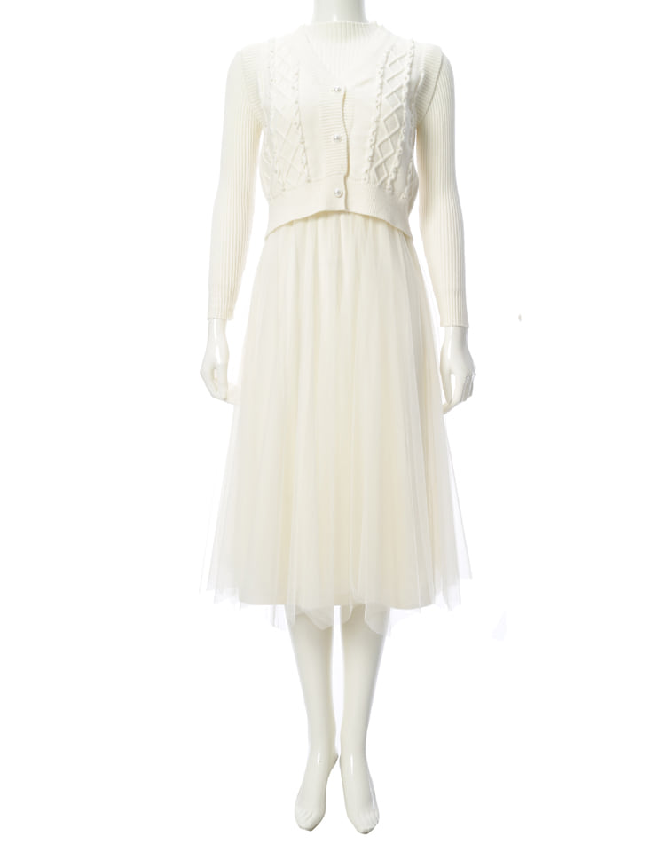 未使用級✨ダイアグラム 24年モデル テーラーチュールワンピース ベスト ベルト 前後2WAYニットドッキングチュールワンピース＜大きいサイズ有