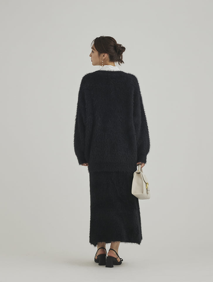 専用 エブール シャギーフォックスロングニットジレ シャギーニットVネックロングカーディガン [C6855] - レディース