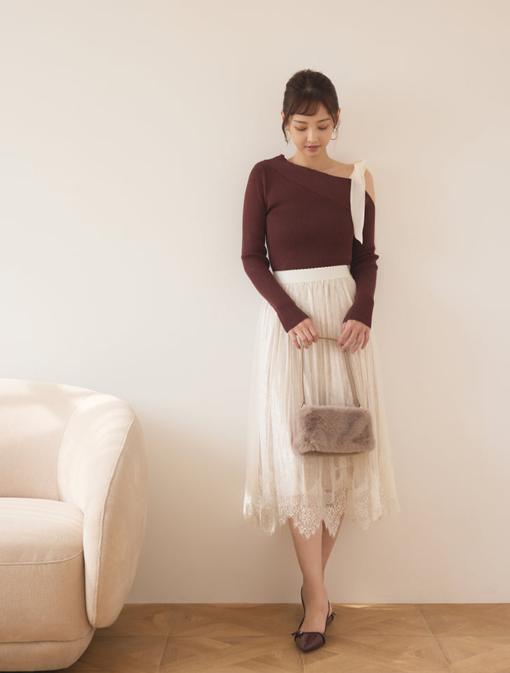 ファー素材 ベージュ ショルダーバッグ*5 エコファーショルダーバッグ ベージュ×ブラック