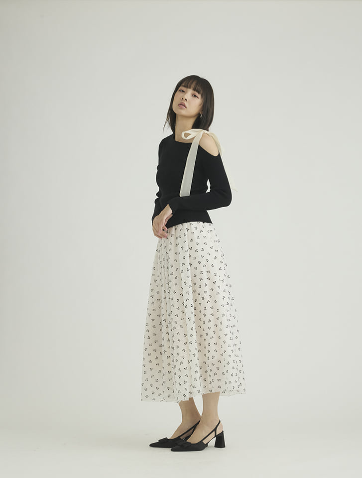 5　【定価72,000円】IRENE ショルダー リボン リブニット　S ニット セーター ワンショルダー リボン リブニット レディース