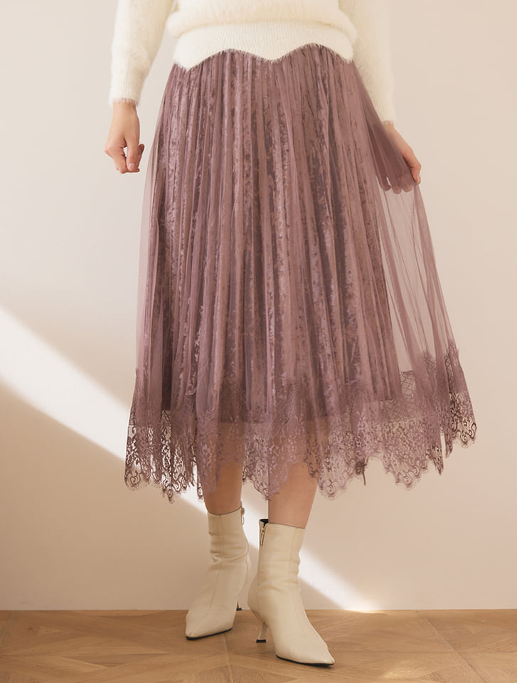 【サイズ0】ベロアチュールスカート セール】velour tulle long skirt／ベロアチュールロング