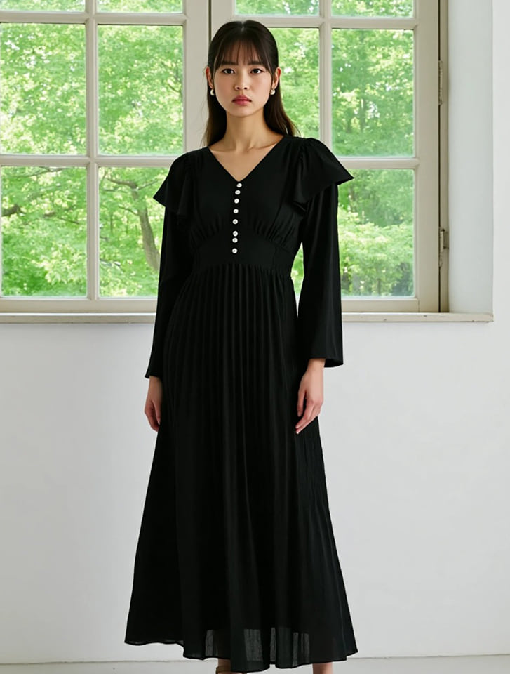 【美品✨】グッチ　ワンピース　パールボタン　ソーホー　フリル　リボン　近年　濃紺 美品✨】グッチ ワンピース パールボタン ソーホー フリル リボン 近年