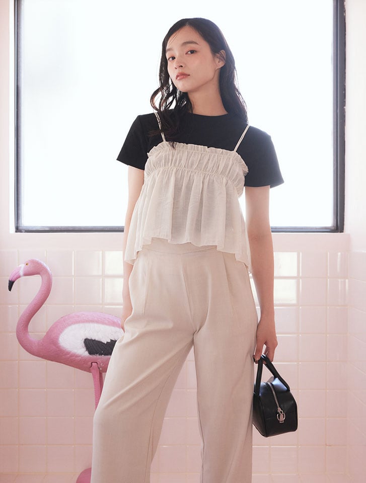 PINUE タフタギャザービスチェ ブラック【新品タグ付き】 3color ギャザービスチェ□納期目安：即納□ | トップス