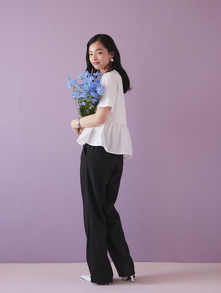 麻混ストレートパンツ