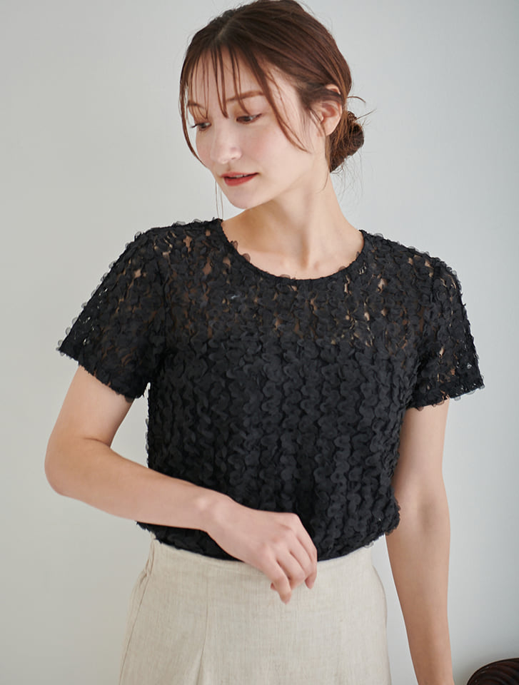 Fabiana Filippi チュールレーストップス ネイビー レディース