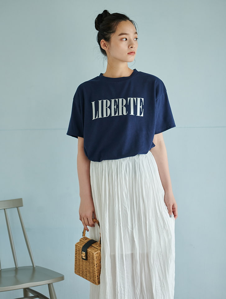 tシャツ EGLANTINE CHARM 箔ロゴプリント 袖光沢シアーカットソー 5分袖Tシャツ レディース エグランティーヌ EGLANTINE CHARM 箔ロゴプリント 袖光沢シアー