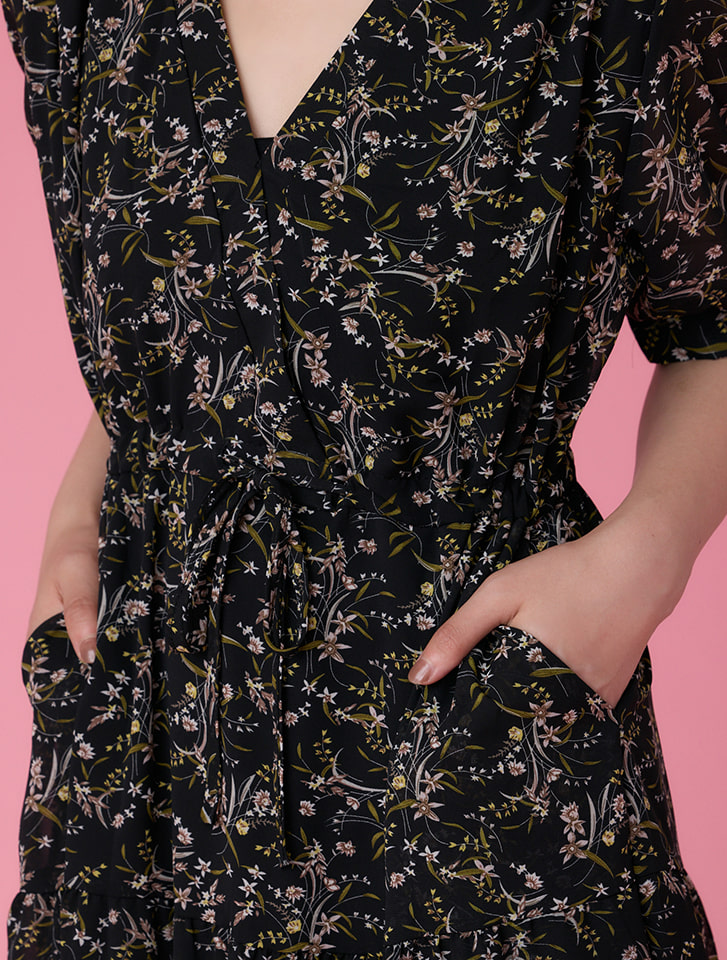 fifth フラワーパフスリーブティアードワンピース | 人気レディース