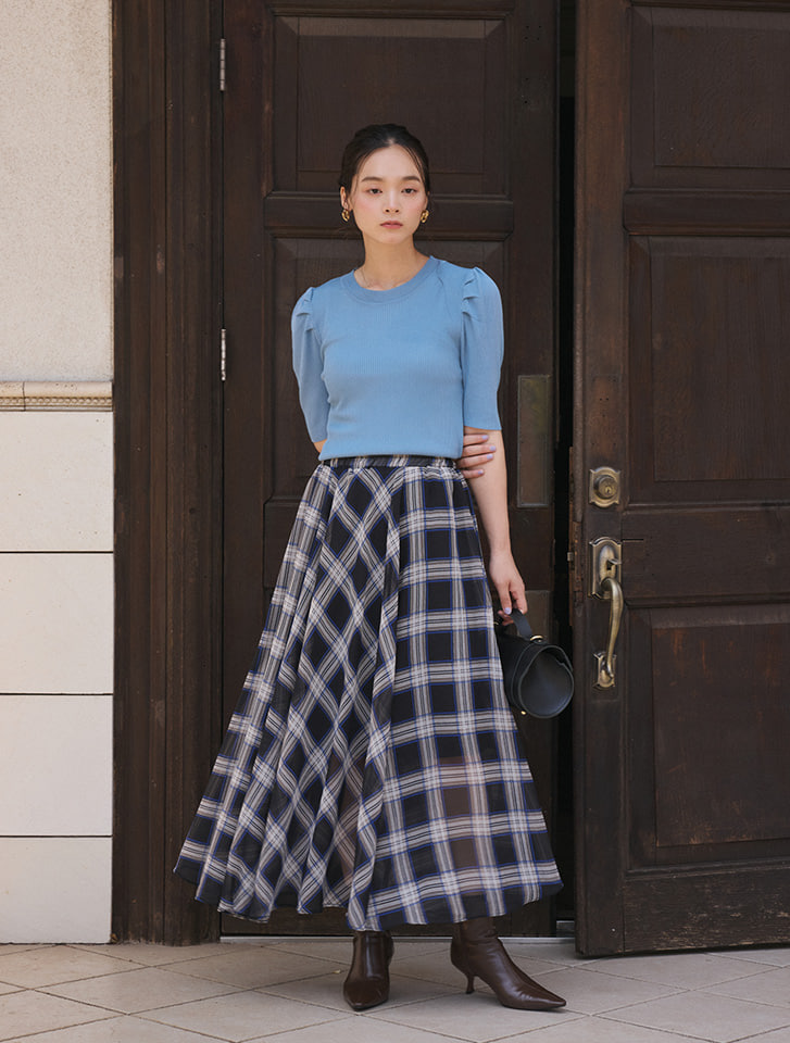 チェック シフォン ロングスカート フレア カジュアル cr5700 fifth シフォンチェックスカート | 人気レディースファッション