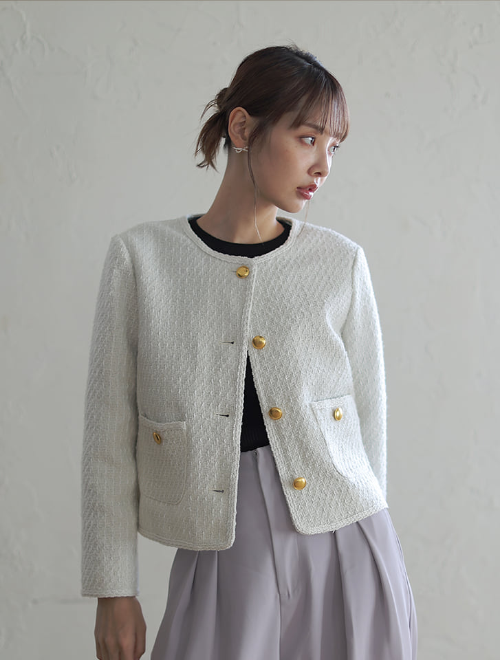 極美品！FO XEYツイードノーカラージャケット 40 Rene M 極美品！FO XEYツイードノーカラージャケット 40 Rene M - メルカリ