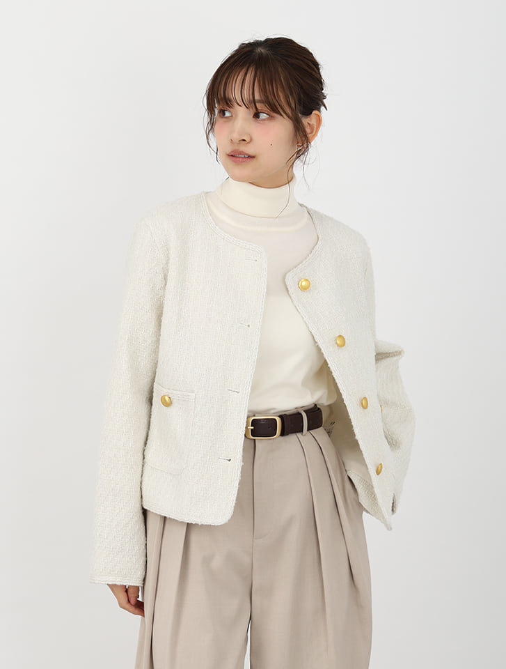 みな⭐️PLST ラメ ノーカラージャケット クリーム色 Sサイズ みな