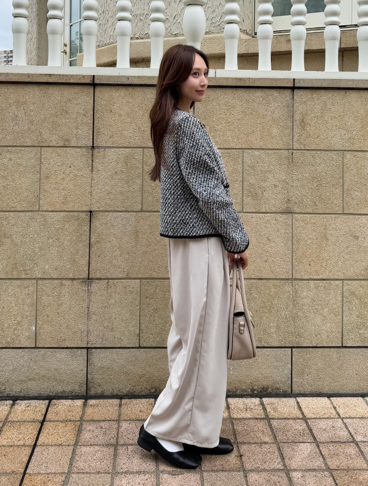 ブルレア　ノーカラーツイードジャケット　クリームイエロー イエローツイードノーカラージャケット/S.M.L/2023SS | trendgossip