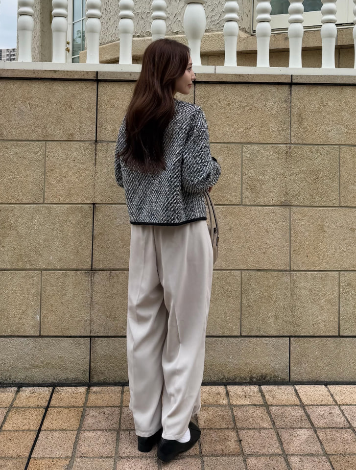 DEUXIEME CLASSE☆ノーカラーツイードジャケット ブラックホワイト ファンシーツイード ノーカラーブルゾン（01-18JI03-204）｜K.T