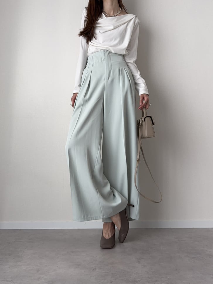 【cestmignon_mauセレクト】【U150～Lサイズあり】ポケット付ハイウエストスラックスパンツ