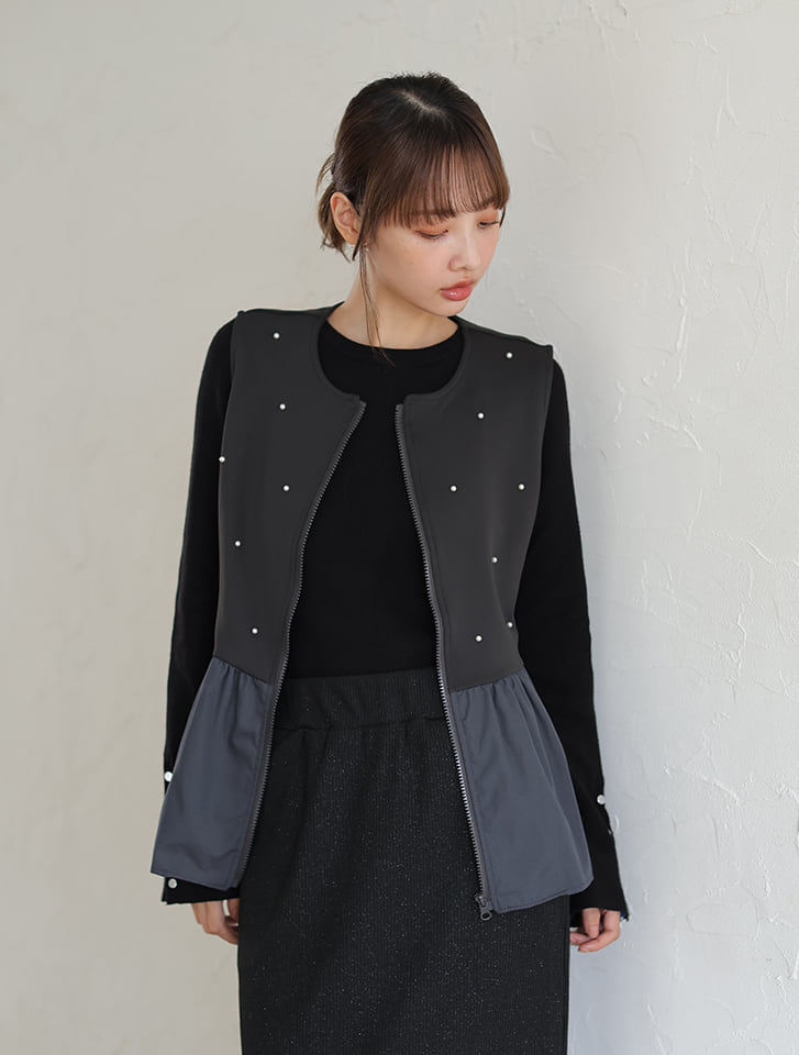 【サイズ展開あり】パールペプラムZIPベスト
