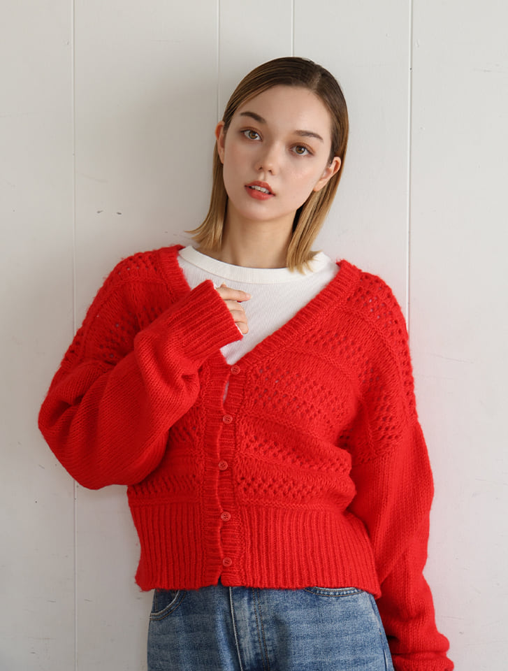 H beauty&youth クロップド　ニット　カーディガン　赤　カシミヤ H beauty&youth クロップド ニット カーディガン 赤 カシミヤ