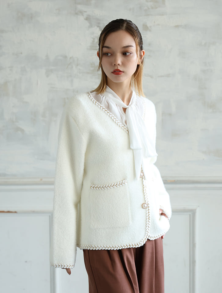 Theory ホワイト ノーカラージャケット　カーディガン Theory ホワイト ノーカラージャケット カーディガン Theory