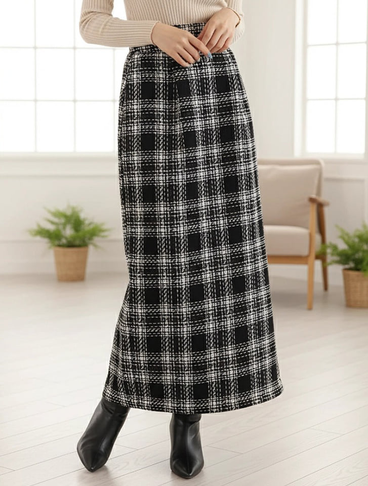 【kanaセレクト】 【U150サイズあり】チェック柄バックスリットナロースカート
