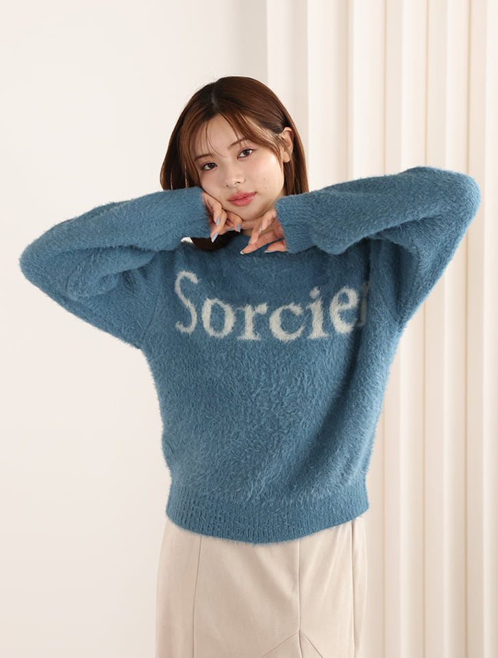 【ウォッシャブル】【M・Lサイズあり】フェザーヤーンロゴニット