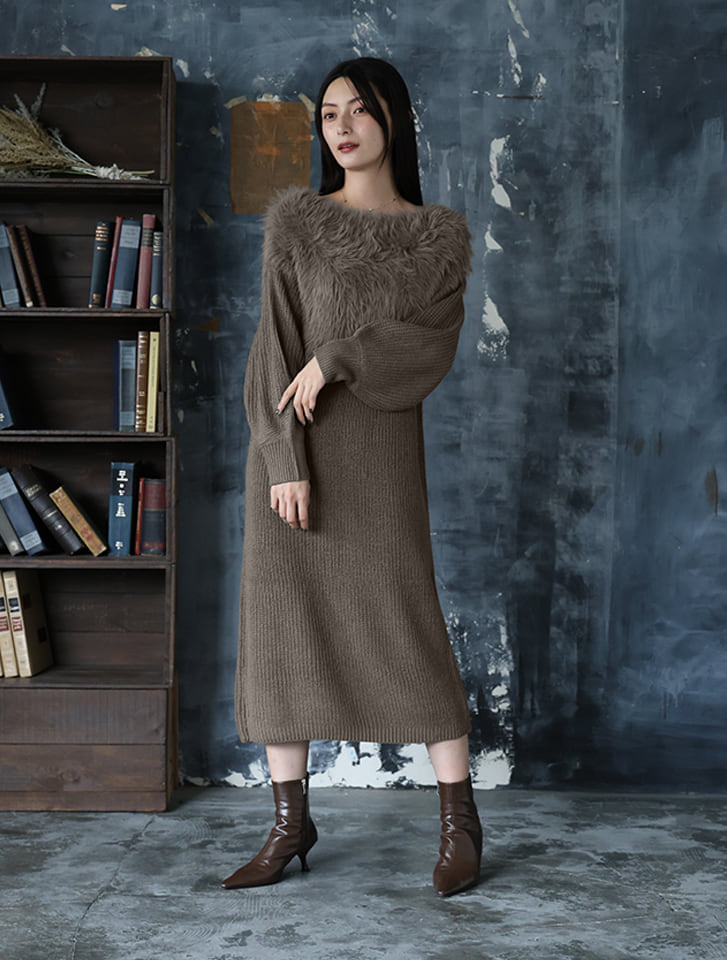 フェザーニットドッキングワンピース