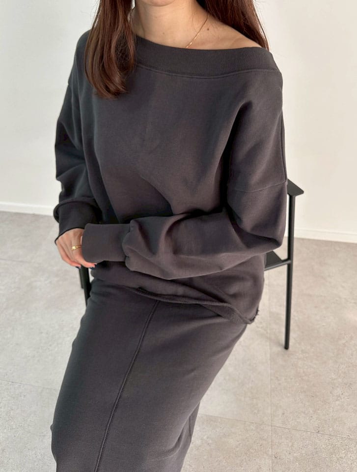 【honoセレクト】 【SETUP対応】裏毛ボートネックプルオーバー