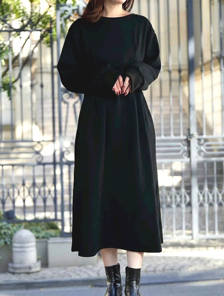 ウエストタックニットセットアップ フリーロング / ブルーグレー 元鈴木さん fifth 【kanaセレクト】 【U150サイズあり】裏起毛ウエストタック