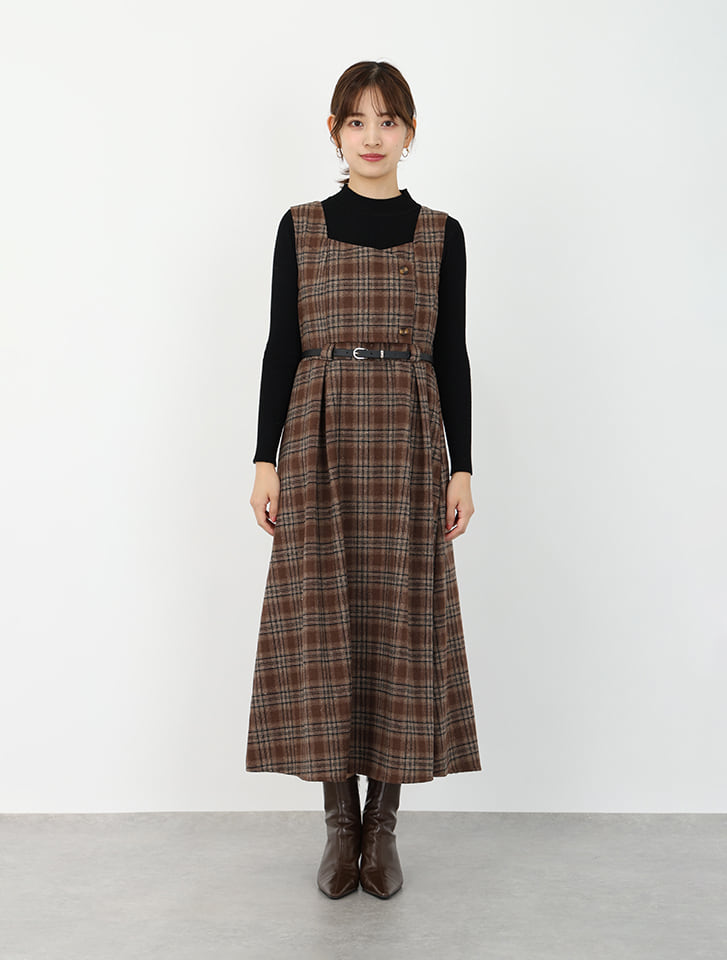 fifth 【3点セット】ベルト/ニット付チェックワンピース | 人気