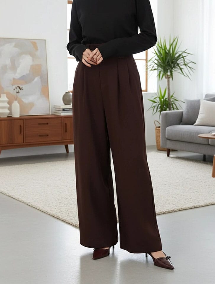 【honoセレクト】 【U150サイズあり】起毛ハイウエストタックワイドパンツ