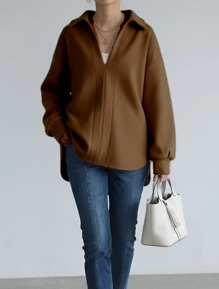 裏起毛スキッパーカットソー