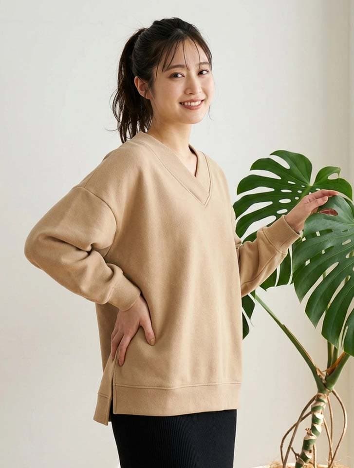 裏起毛Vネックカットソー