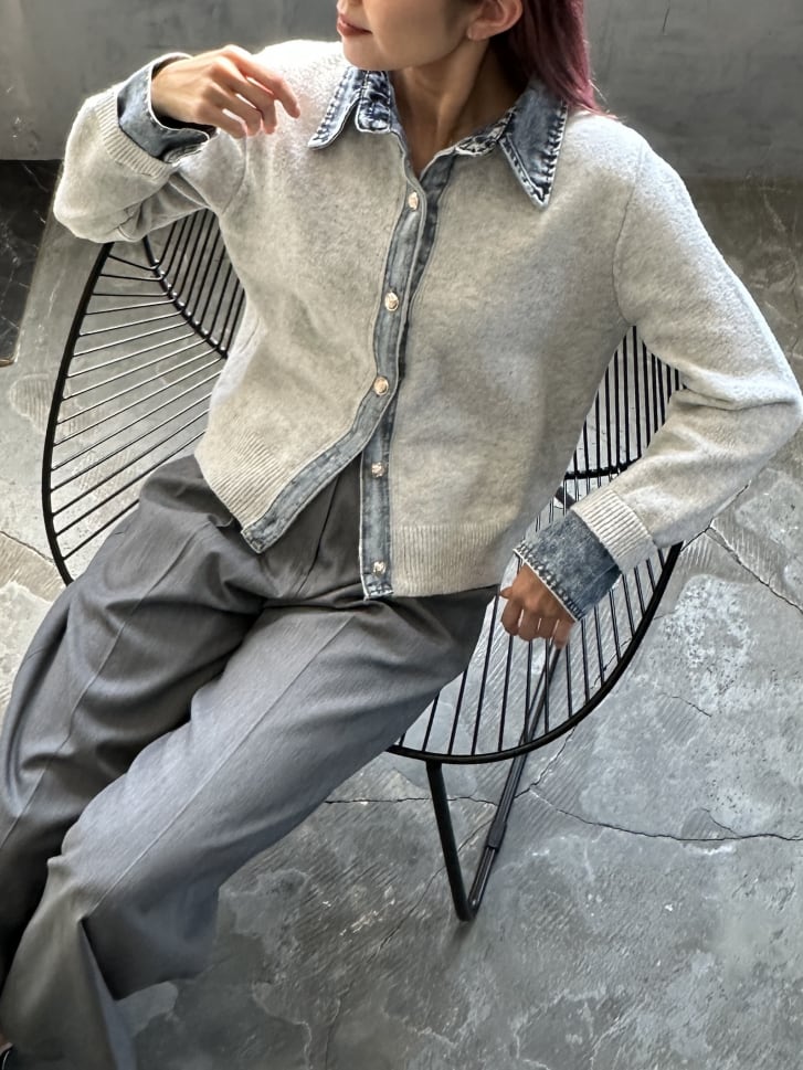 fifth デニムシャツレイヤード風ニットカーディガン | 人気レディース