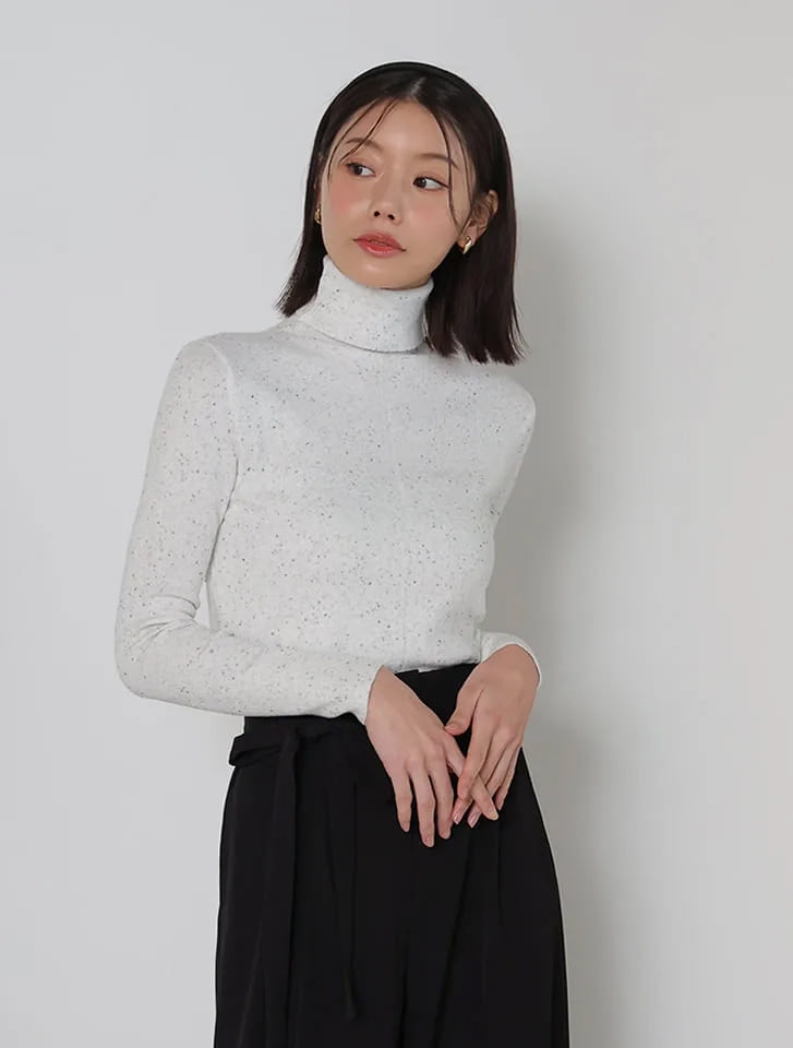 リブハイネックミックスニット