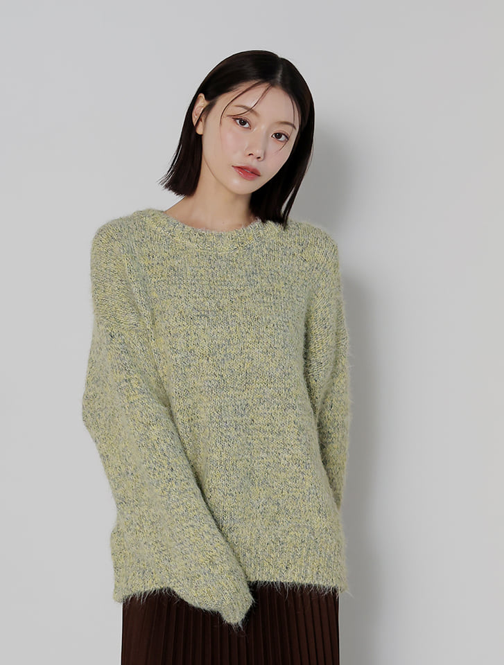 ミックスカラークルーネックニット