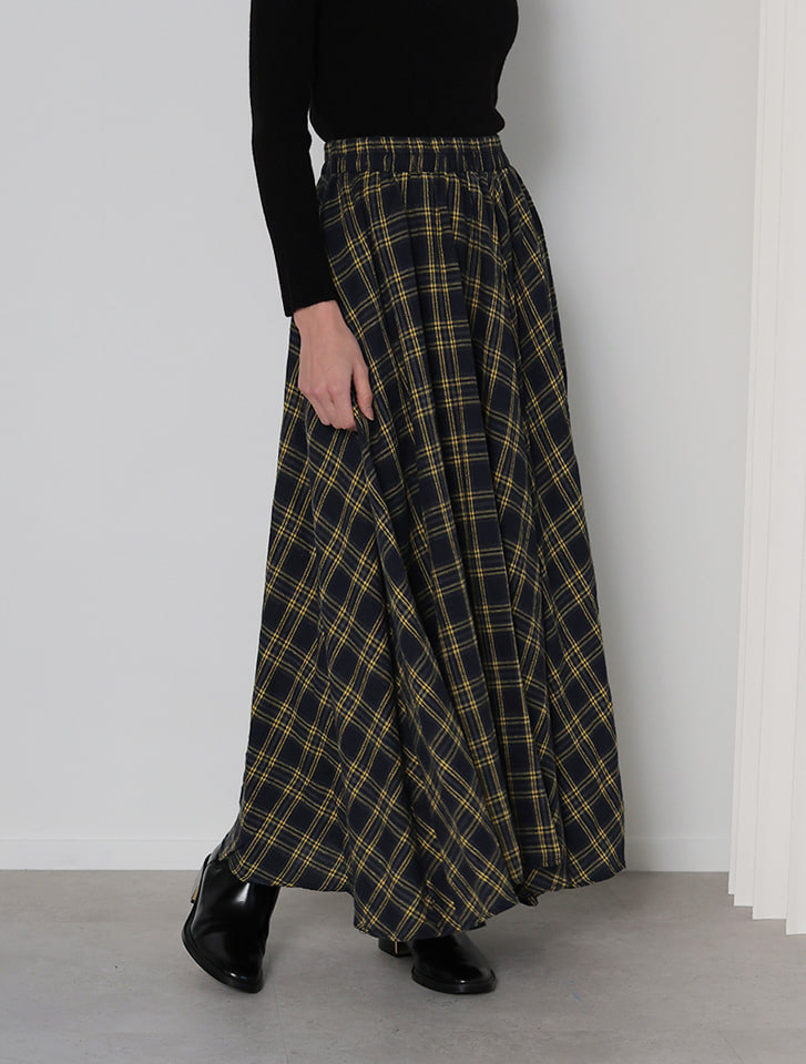 総ゴムチェックフレアスカート