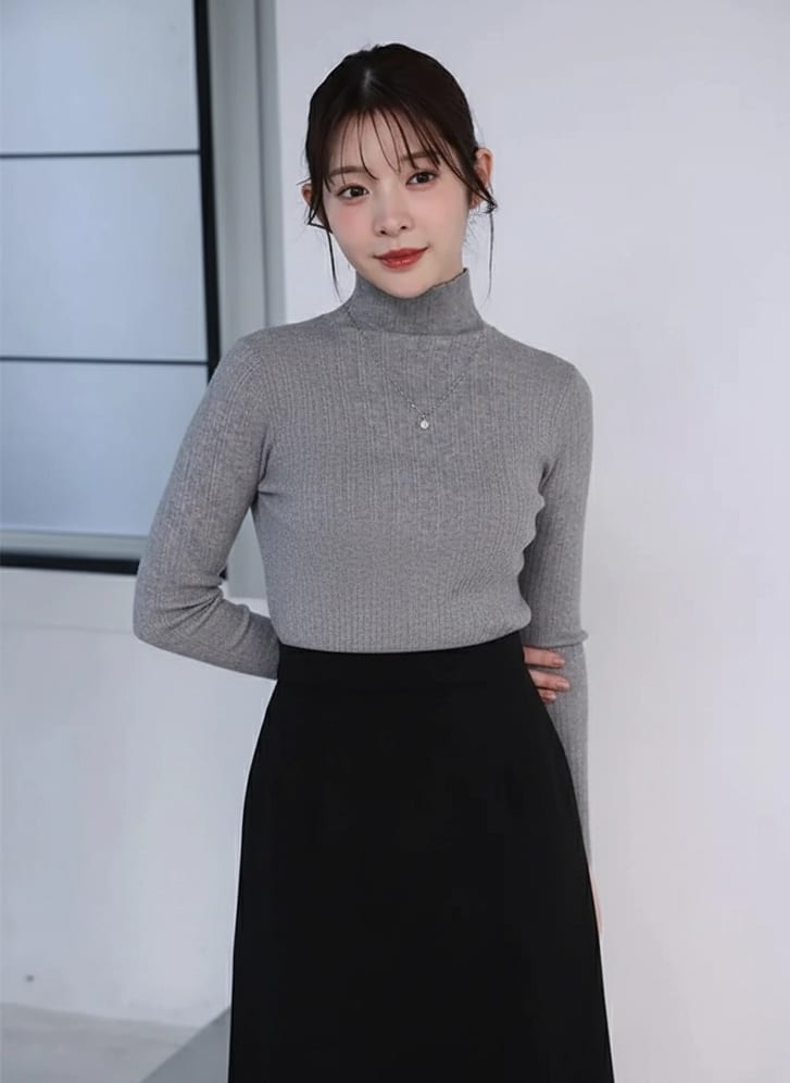 ランダムリブハイネックニット