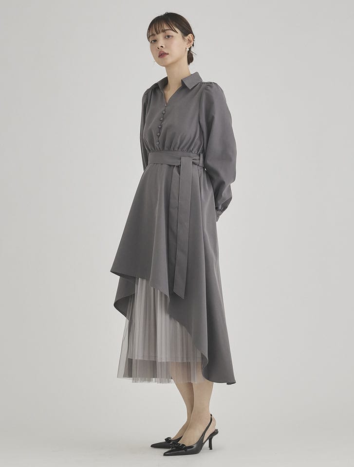 ☆SaturdayClub☆ アシンメトリー プリーツ シャツワンピース ☆SaturdayClub☆ アシンメトリー プリーツ シャツワンピース