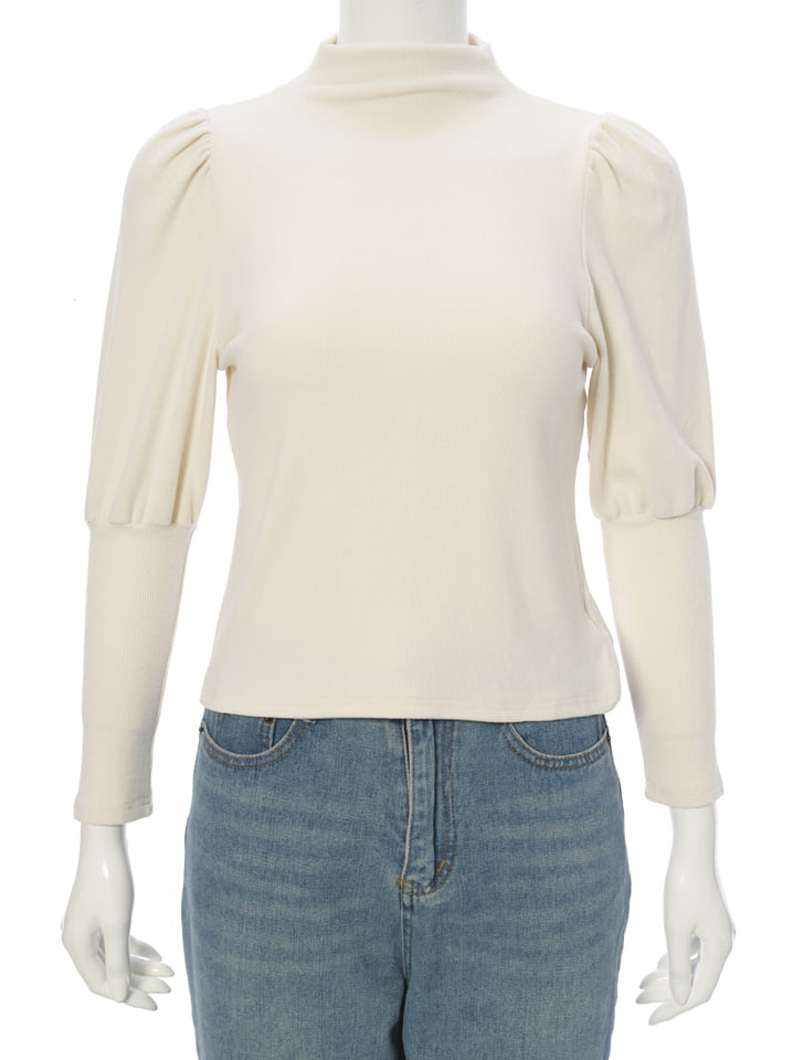 Sov. ホワイト パフスリーブ トップス サイズ38 ブラウス レディース 七分袖 プルオーバー 白 無地 ドット