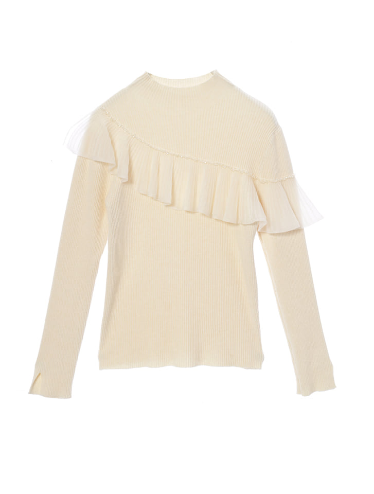 セール】【La maglia】アシンメトリー フリルニットプルオーバー