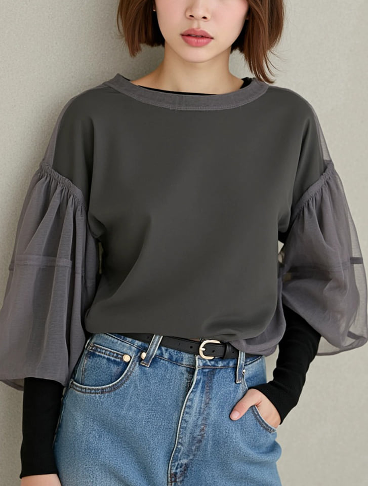 チュール×長袖Tシャツセット