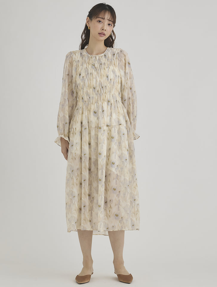 fifth 水彩フラワー柄シャーリングワンピース | 人気レディース