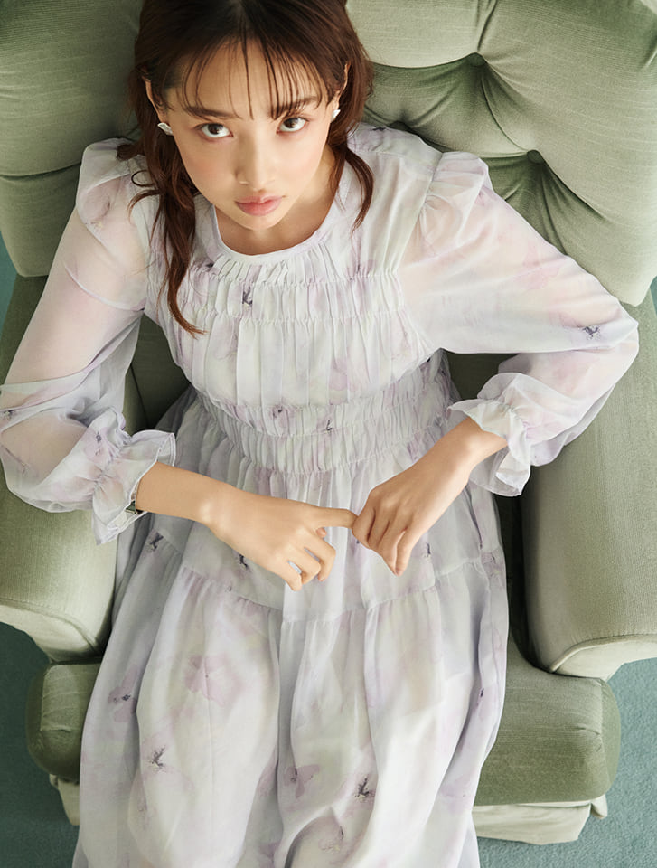 fifth 水彩フラワー柄シャーリングワンピース | 人気レディース