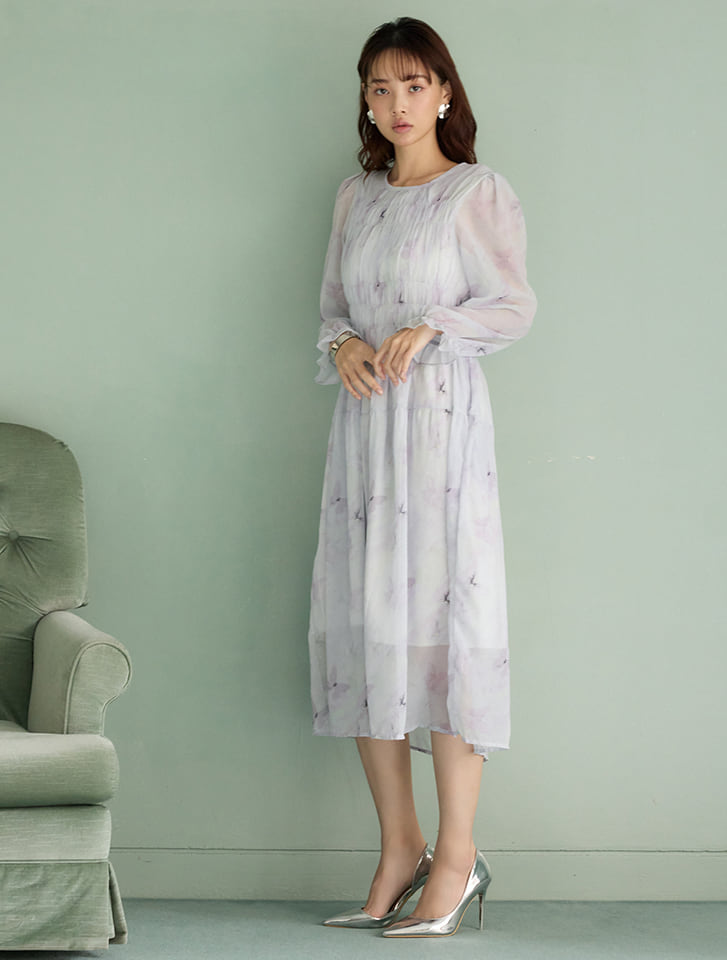 CHICWISH(シックウィッシュ)｜水彩風花柄シャーリングワンピース 水彩風花柄シャーリングマキシワンピース ホットピンク - Retro