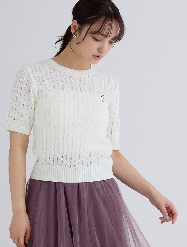 fifth ケーブル編み刺しゅうニットトップス | 人気レディース