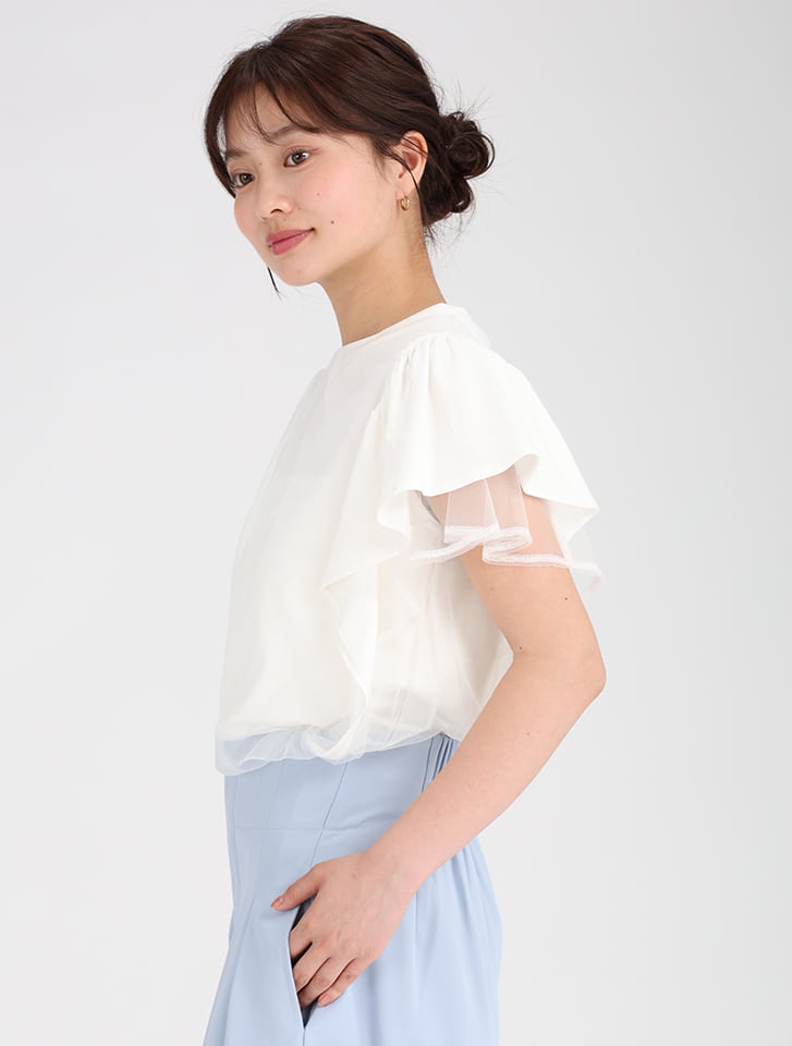 チュールフリルロングTシャツ 楽天市場】【SALE】 チュールフリルドッキングTシャツ : 夢展望