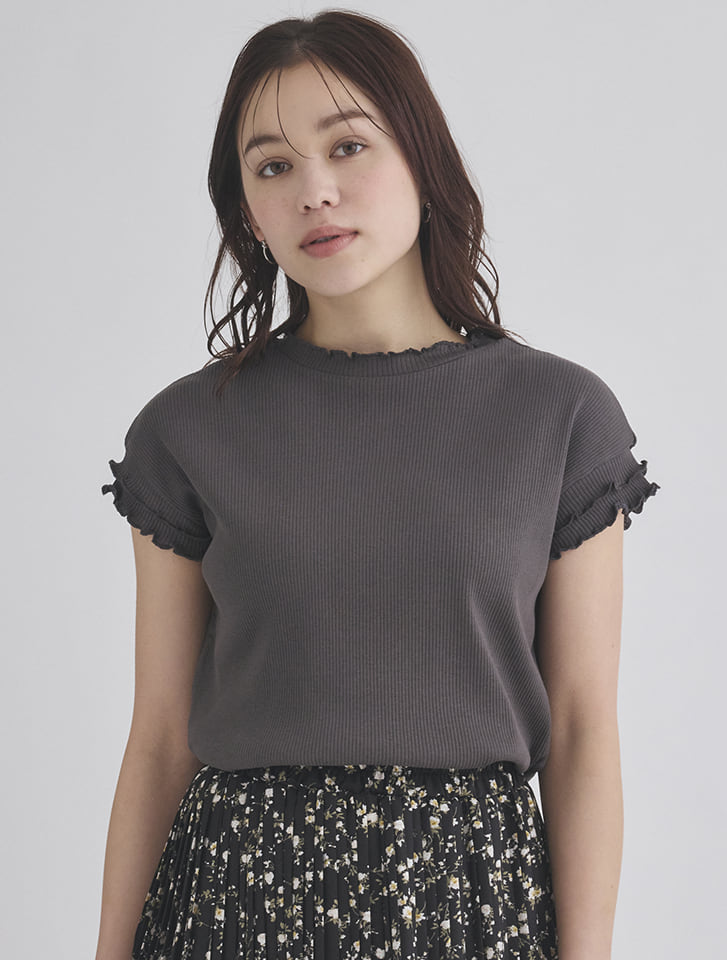 リブメローフレンチスリーブTシャツ