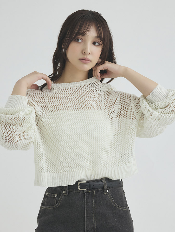 メッシュ編みラメニット