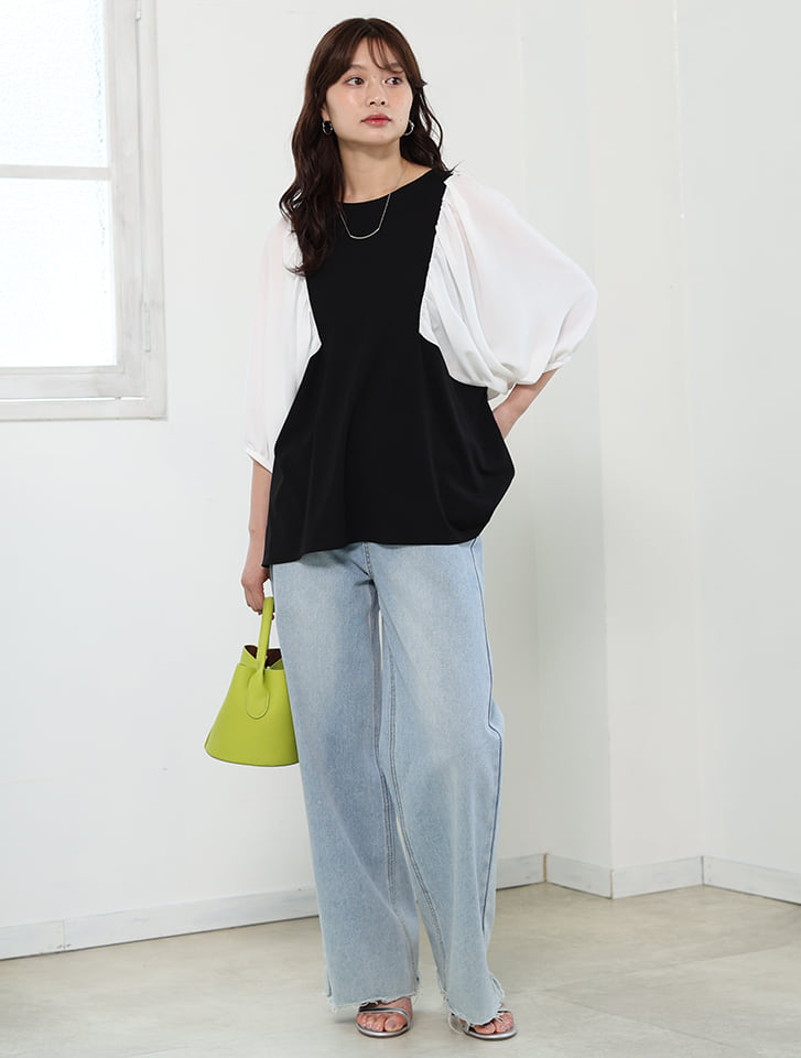 ディスコート新品ギャザーカットソー トップス Discoat tシャツ メランジ胸ギャザープルオーバー レディース