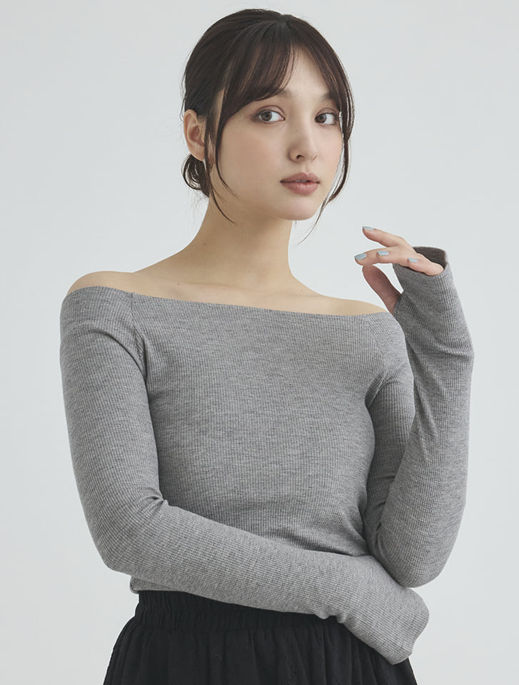 ラメリブオフショルトップス