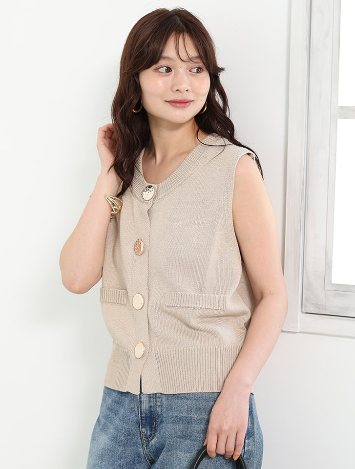 美品／ ニットベスト Mサイズ molk ベスト ジレ 「molk」サイドスリットメランジVネックニット